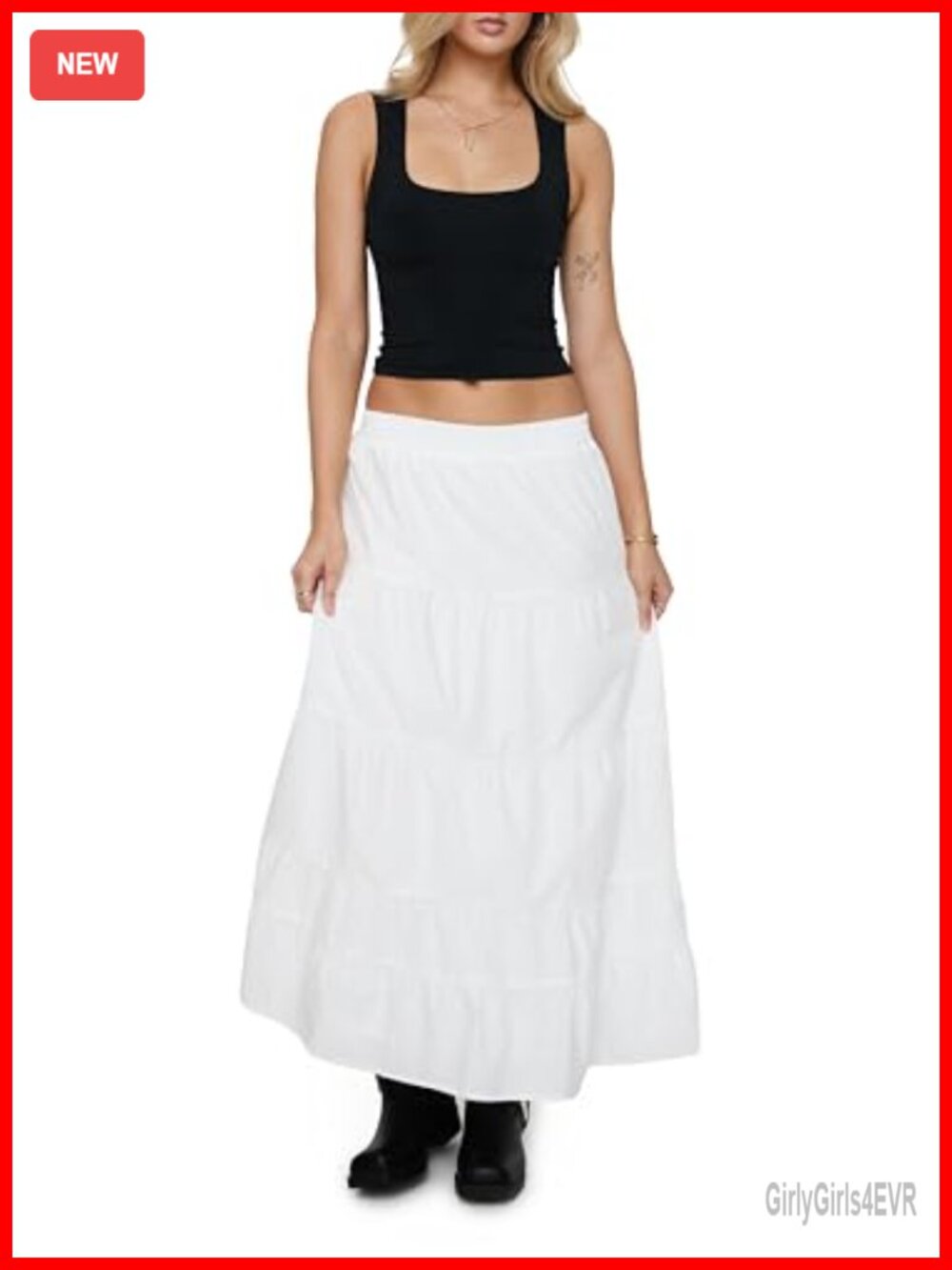 Tiered Maxi Skirt Relaxed Fit Elastic Waist Fully Lined Casual